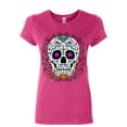 thumbnail image 1 of Tee Hunt Floral Sugar Skull Day of The Dead Cotton T-Shirt Dia de Los Muertos Calavera, Pink, 3X-Large, 1 of 5
