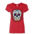 thumbnail image 1 of Tee Hunt Floral Sugar Skull Day of The Dead Cotton T-Shirt Dia de Los Muertos Calavera, Red, X-Large, 1 of 5