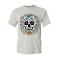 thumbnail image 1 of Tee Hunt Floral Sugar Skull Day of The Dead T-Shirt Dia de Los Muertos Calavera Tee, Ash Gray, XX-Large, 1 of 5
