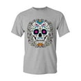 thumbnail image 1 of Tee Hunt Floral Sugar Skull Day of The Dead T-Shirt Dia de Los Muertos Calavera Tee, Gray, Small, 1 of 5