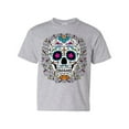 thumbnail image 1 of Tee Hunt Floral Sugar Skull Day of The Dead Youth T-Shirt Dia de Los Muertos Calavera, Gray, Large, 1 of 5