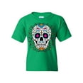 thumbnail image 1 of Tee Hunt Floral Sugar Skull Day of The Dead Youth T-Shirt Dia de Los Muertos Calavera, Green, Medium, 1 of 5