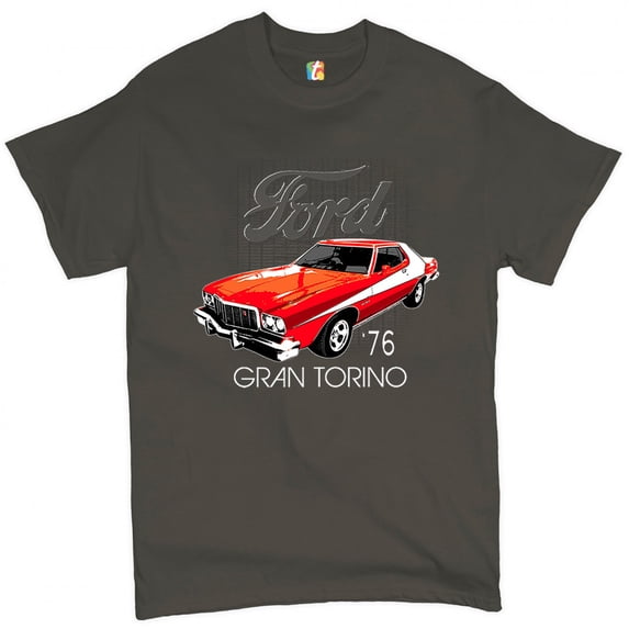 Tee Hunt Ford '76 Gran Torino T-Shirt Classic Muscle Car Licensed Men's Novelty Shirt, Charcoal, Large