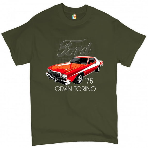 Tee Hunt Ford '76 Gran Torino T-Shirt Classic Muscle Car Licensed Men's Novelty Shirt, Military Green, Small
