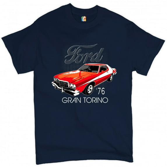 Tee Hunt Ford '76 Gran Torino T-Shirt Classic Muscle Car Licensed Men's Novelty Shirt, Navy Blue, 5X-Large