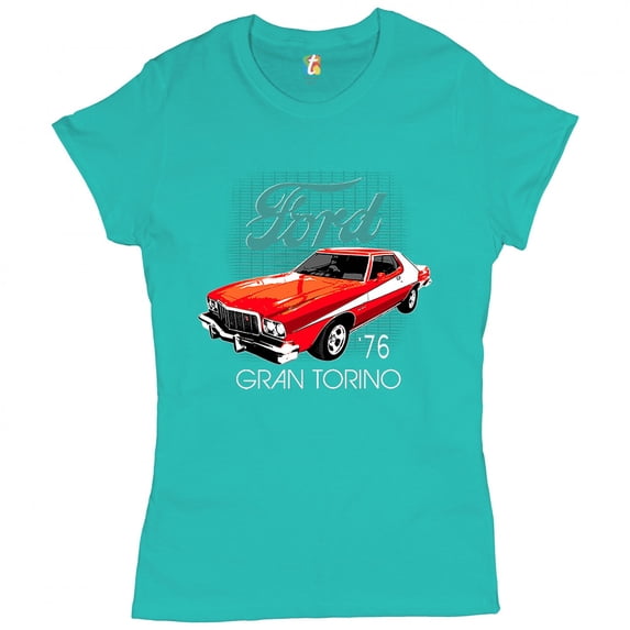 Tee Hunt Ford '76 Gran Torino Women's T-Shirt Novelty T-Shirt Classic Muscle Car Licensed Tee, Light Blue, XX-Large