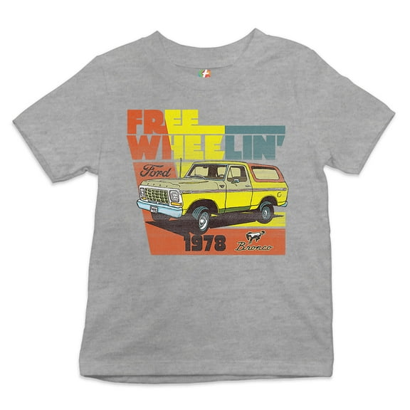 Tee Hunt Ford Bronco 1978 Kid's T-Shirt Free Wheelin' Off-Road Licensed Boys Girls Tee, Gray, X-Large