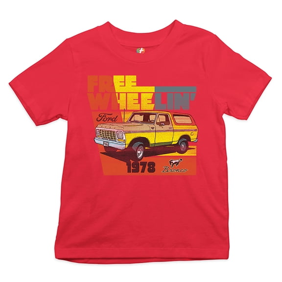 Tee Hunt Ford Bronco 1978 Kid's T-Shirt Free Wheelin' Off-Road Licensed Boys Girls Tee, Red, X-Large
