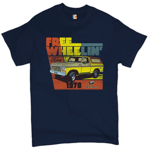 Tee Hunt Ford Bronco 1978 T-Shirt Free Wheelin' Off-Road Licensed Men's Novelty Shirt, Navy Blue, 5X-Large