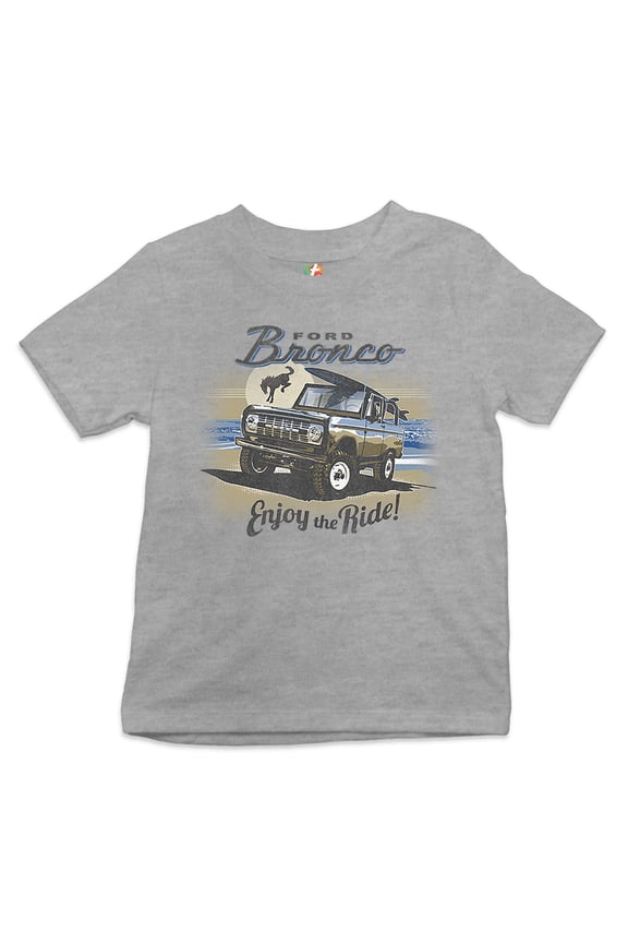 Ford Bronco Kid's T-Shirt Enjoy The Ride Offroad SUV Licensed Boys GirlsGrey, Gray, Large