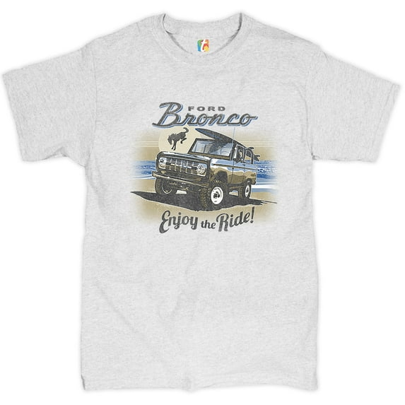 Tee Hunt Ford Bronco T-Shirt Enjoy The Ride Offroad SUV Licensed Men's Novelty Shirt, Ash Gray, 3X-Large