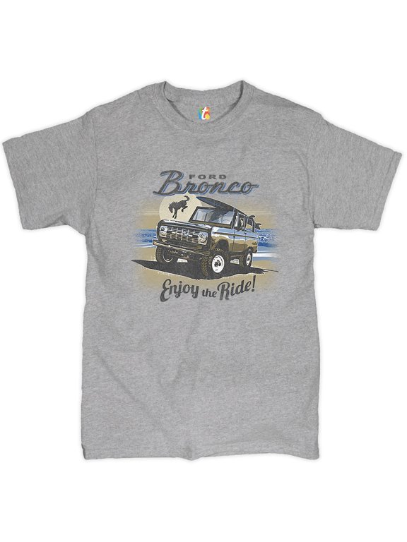 Ford Bronco T-Shirt Enjoy The Ride Offroad SUV Licensed Men's Novelty Shirt, Gray, Medium