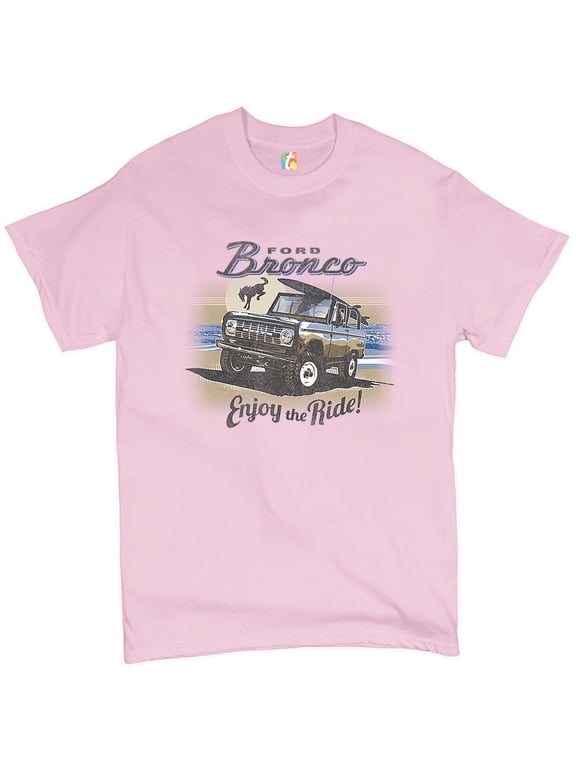 Ford Bronco T-Shirt Enjoy The Ride Offroad SUV Licensed Men's Novelty Shirt, Light Pink, Medium