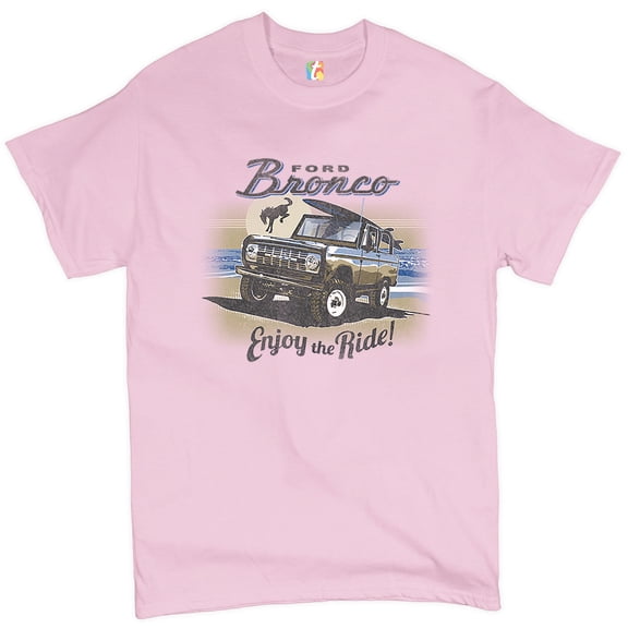 Tee Hunt Ford Bronco T-Shirt Enjoy The Ride Offroad SUV Licensed Men's Novelty Shirt, Light Pink, X-Large