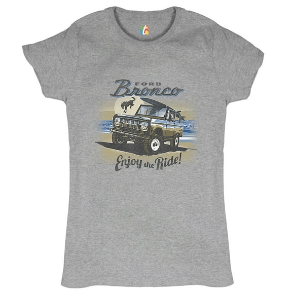 Tee Hunt Ford Bronco Women's T-Shirt Novelty T-Shirt Enjoy The Ride Offroad SUV LicensedGrey, Gray, Large