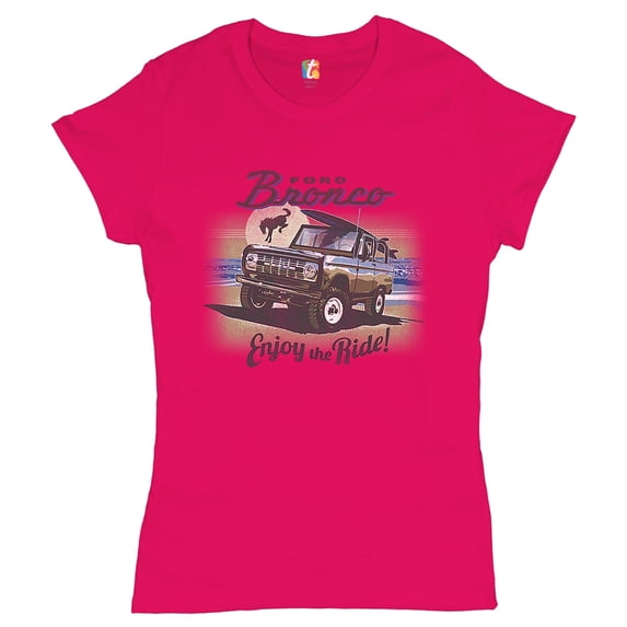 Tee Hunt Ford Bronco Women's T-Shirt Novelty T-Shirt Enjoy The Ride Offroad SUV LicensedGrey, Pink, Small