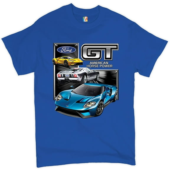 Tee Hunt Ford GT American Horse Power T-Shirt Sports Race Car Licensed Men's Tee, Blue, XX-Large