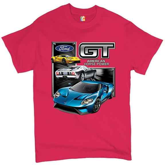 Tee Hunt Ford GT American Horse Power T-Shirt Sports Race Car Licensed Men's Tee, Hot Pink, 4X-Large