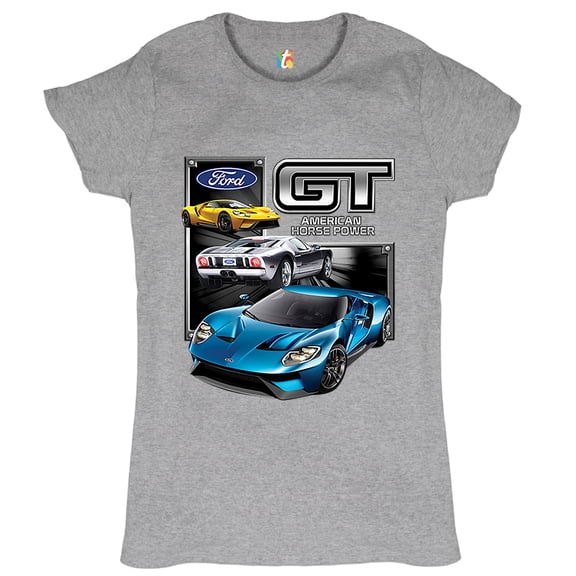Tee Hunt Ford GT American Horse Power T-Shirt Sports Race Car Licensed Women's T-Shirt Tee, Gray, XX-Large