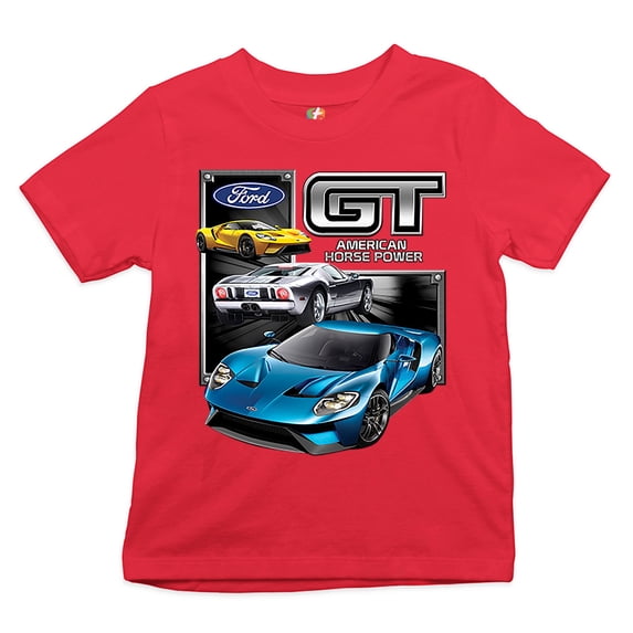 Tee Hunt Ford GT American Horse Power Youth T-Shirt Sports Race Car Licensed Kids, Red, Small