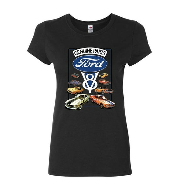 Tee Hunt Ford Genuine Parts Women's T-Shirt American Classic Muscle Cars V8 Motor Shirt, Black, X-Large