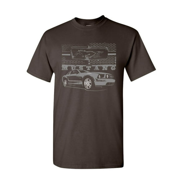 Tee Hunt Ford Honeycomb Grille T-Shirt Mustang Silhouette US Muscle Car Mens Shirt, Brown, Large