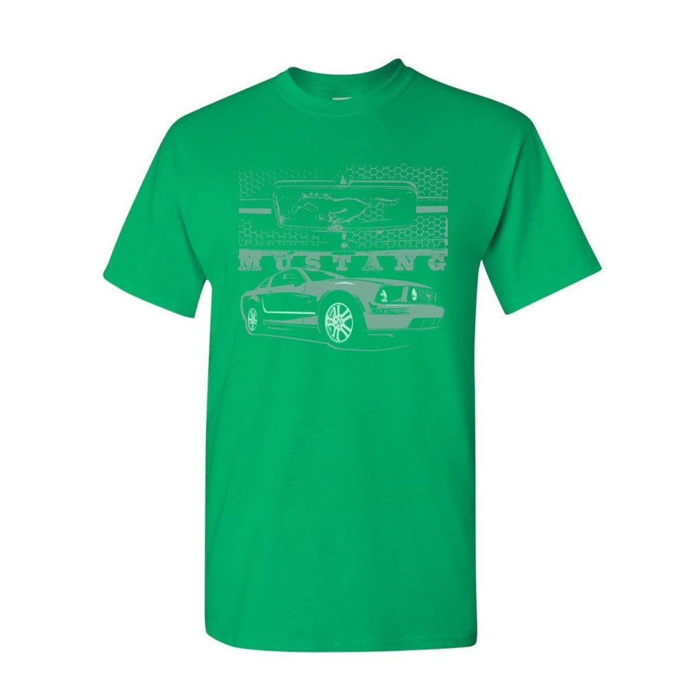 Tee Hunt Ford Grille TShirt Mustang Silhouette US Muscle Car Mens Shirt, Green, 4X