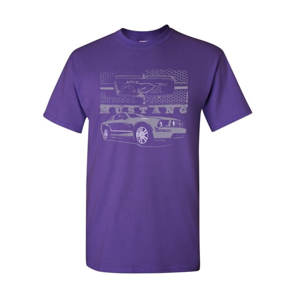 Tee Hunt Ford Honeycomb Grille T-Shirt Mustang Silhouette US Muscle Car Mens Shirt, Purple, Small