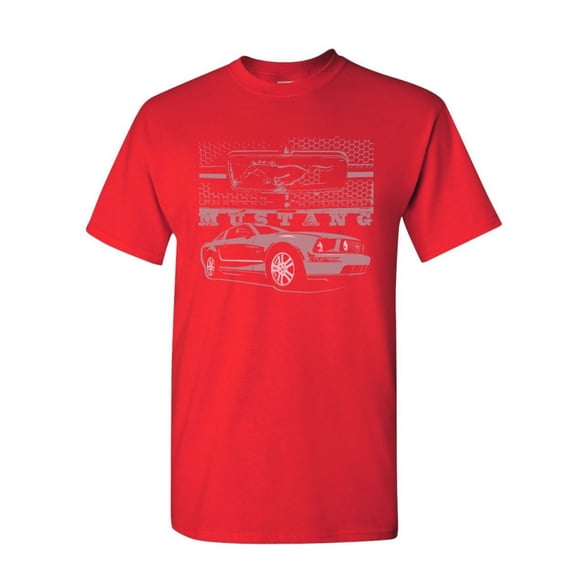 Tee Hunt Ford Honeycomb Grille T-Shirt Mustang Silhouette US Muscle Car Mens Shirt, Red, Small