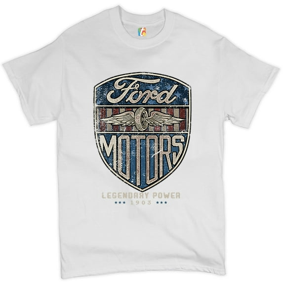Tee Hunt Ford Motors Legendary Power T-Shirt Automotive Licensed Men's Tee, White, Small