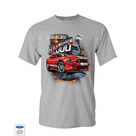 Tee Hunt Ford Mustang 2014 Shelby GT500 Cobra T-Shirt American Muscle Car Mens Shirt, Gray, Large