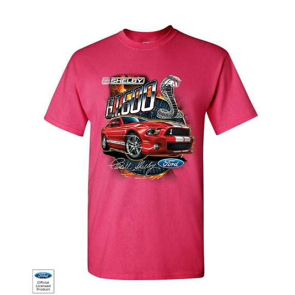 Tee Hunt Ford Mustang 2014 Shelby GT500 Cobra T-Shirt American Muscle Car Mens Shirt, Hot Pink, Small