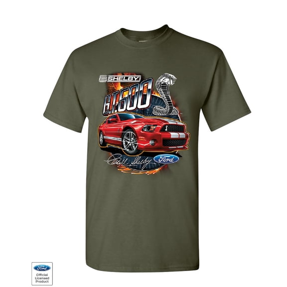 Tee Hunt Ford Mustang 2014 Shelby GT500 Cobra T-Shirt American Muscle Car Mens Shirt, Military Green, Small