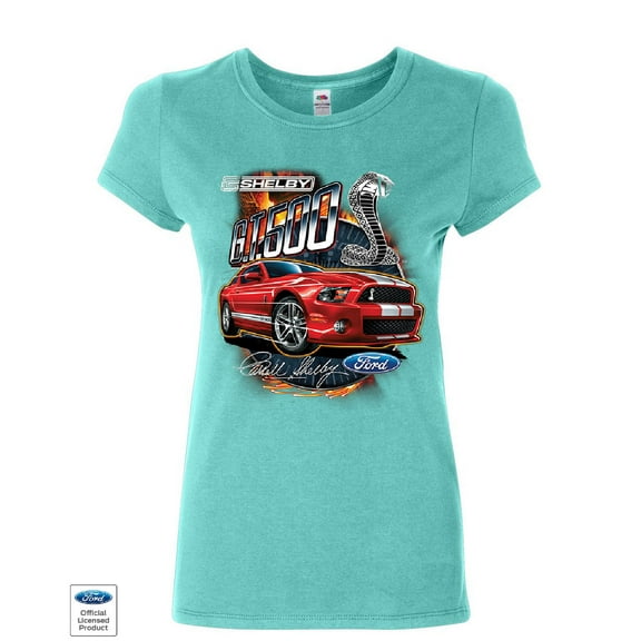 Tee Hunt Ford Mustang 2014 Shelby GT500 Cobra Women's T-Shirt American Muscle Car Shirt, Light Blue, Small