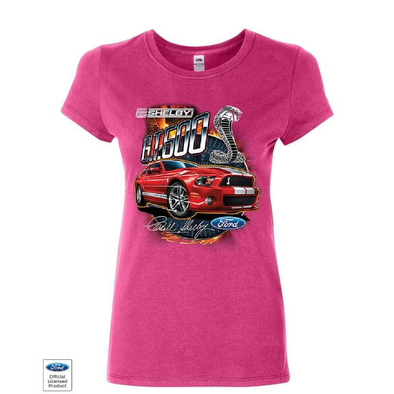 Tee Hunt Ford Mustang 2014 Shelby GT500 Cobra Women's T-Shirt American Muscle Car Shirt, Pink, Small