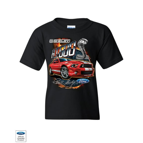 Tee Hunt Ford Mustang 2014 Shelby GT500 Cobra Youth T-Shirt American Muscle Car Kids Tee, Black, Large