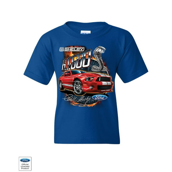 Tee Hunt Ford Mustang 2014 Shelby GT500 Cobra Youth T-Shirt American Muscle Car Kids Tee, Blue, Small