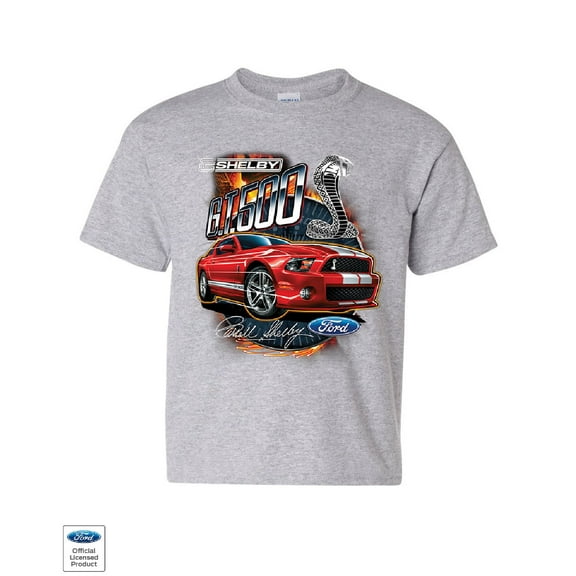 Tee Hunt Ford Mustang 2014 Shelby GT500 Cobra Youth T-Shirt American Muscle Car Kids Tee, Gray, Medium