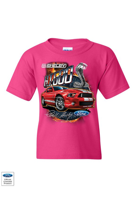 Ford Mustang 2014 Shelby GT500 Cobra Youth T-Shirt American Muscle Car Kids Tee, Pink, Large