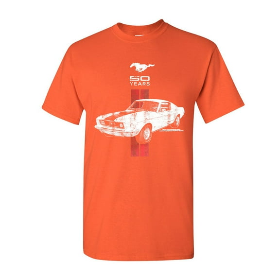 Tee Hunt Ford Mustang 50 Years Muscle Shirt GT Boss 302 Shelby Cobra Jet Novelty Shirt, Orange, Large