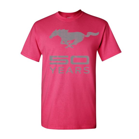 Tee Hunt Ford Mustang 50 Years T-Shirt Anniversary Licensed Shirt, Hot Pink, Large