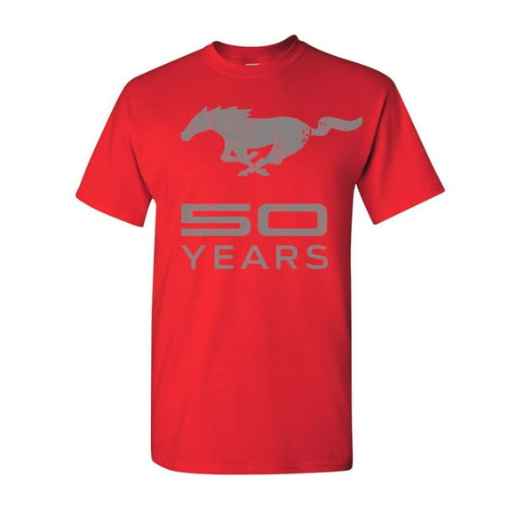 Tee Hunt Ford Mustang 50 Years T-Shirt Anniversary Licensed Shirt, Red, XX-Large