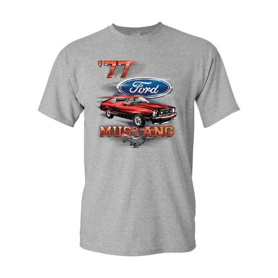 Tee Hunt Ford Mustang '77 T-Shirt American Classic Muscle Car Mens Shirt, Gray, X-Large
