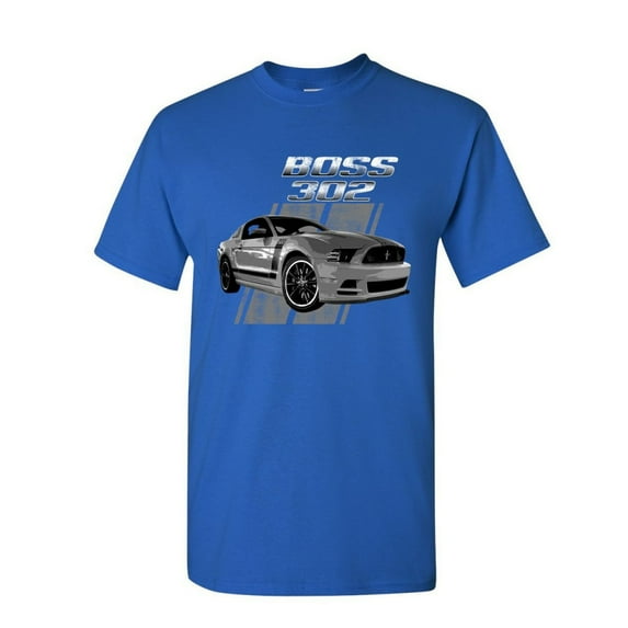 Tee Hunt Ford Mustang Boss 302 T-Shirt 50 Years Anniversary Muscle Car Shirt, Blue, Medium