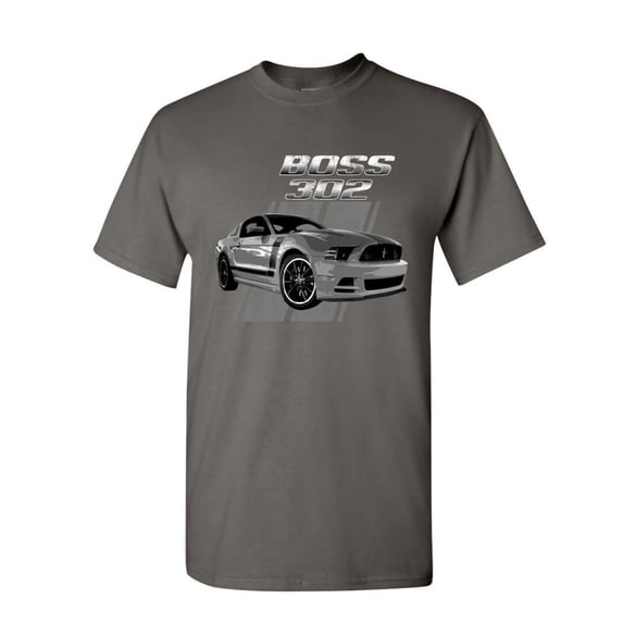 Tee Hunt Ford Mustang Boss 302 T-Shirt 50 Years Anniversary Muscle Car Shirt, Charcoal, 4X-Large