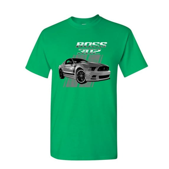 Tee Hunt Ford Mustang Boss 302 T-Shirt 50 Years Anniversary Muscle Car Shirt, Green, 5X-Large