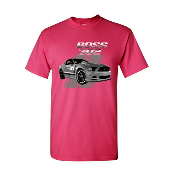 Tee Hunt Ford Mustang Boss 302 T-Shirt 50 Years Anniversary Muscle Car Shirt, Hot Pink, Medium