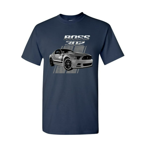 Tee Hunt Ford Mustang Boss 302 T-Shirt 50 Years Anniversary Muscle Car Shirt, Navy Blue, Small