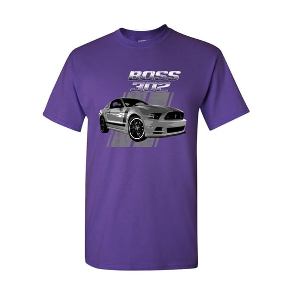 Tee Hunt Ford Mustang Boss 302 T-Shirt 50 Years Anniversary Muscle Car Shirt, Purple, 4X-Large