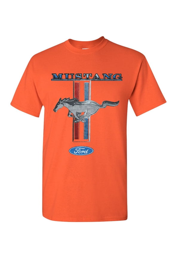 Ford Mustang Classic T-Shirt GT Cobra Boss 302 Mach 1 Cotton Tee, Orange, Large